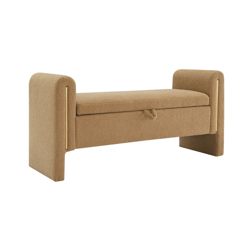Banc Teddy moderne avec accoudoirs et rangement, grand repose-pieds rembourré, banc de fenêtre confortable