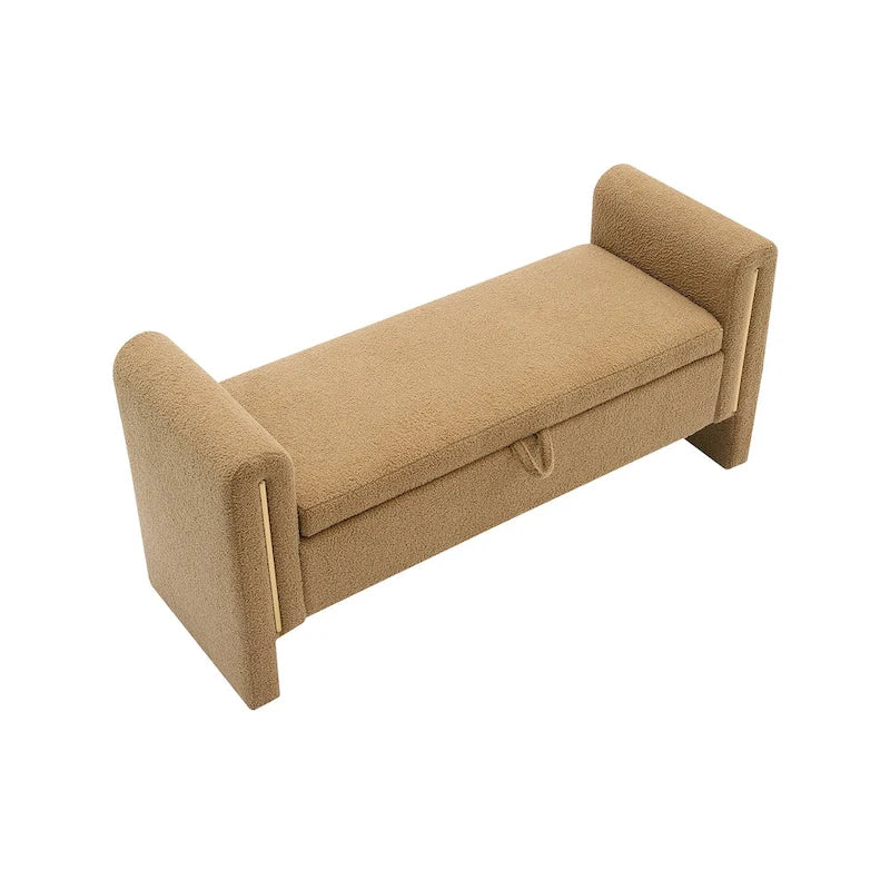 Banc Teddy moderne avec accoudoirs et rangement, grand repose-pieds rembourré, banc de fenêtre confortable