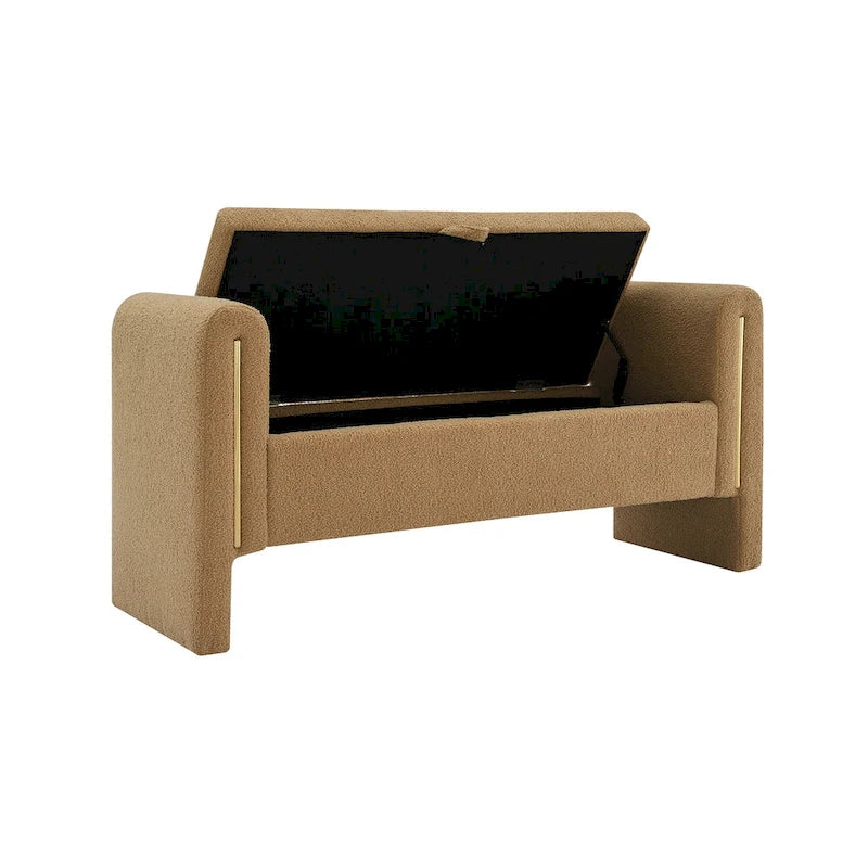 Banc Teddy moderne avec accoudoirs et rangement, grand repose-pieds rembourré, banc de fenêtre confortable