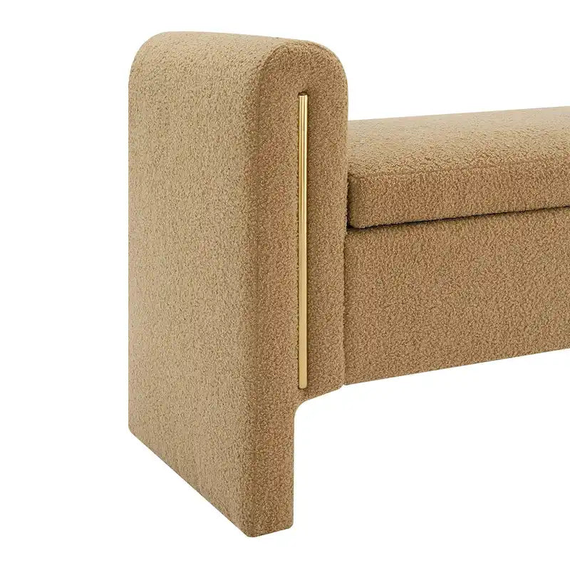 Banc Teddy moderne avec accoudoirs et rangement, grand repose-pieds rembourré, banc de fenêtre confortable