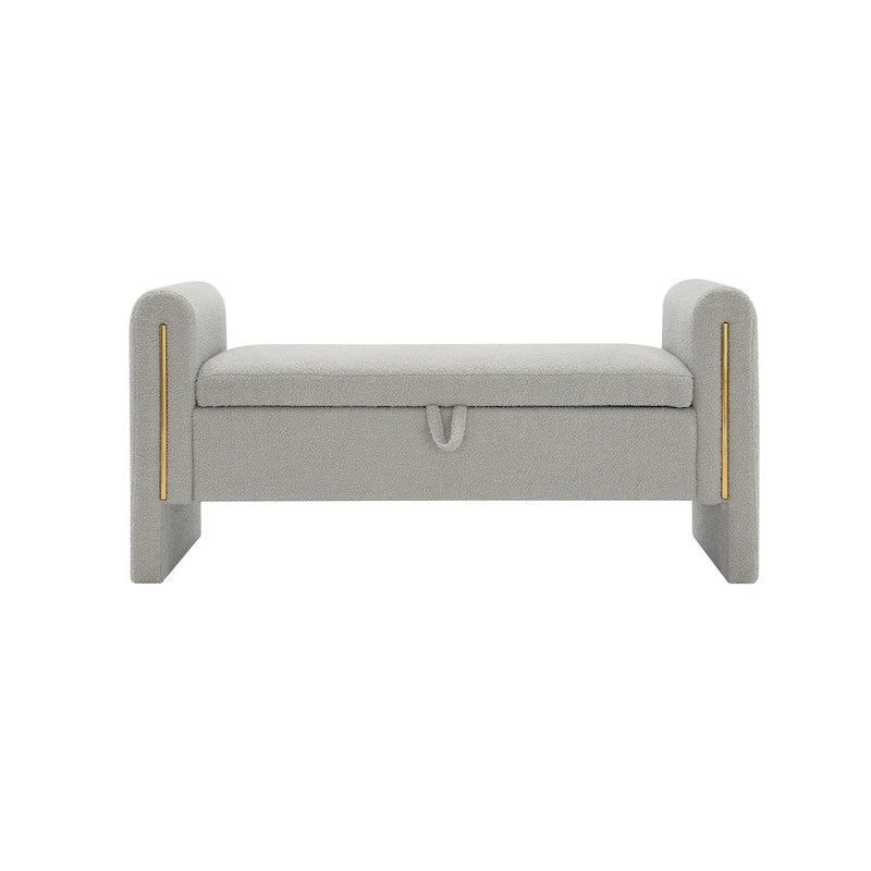Banc Teddy moderne avec accoudoirs et rangement, grand repose-pieds rembourré, banc de fenêtre confortable