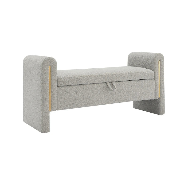 Banc Teddy moderne avec accoudoirs et rangement, grand repose-pieds rembourré, banc de fenêtre confortable