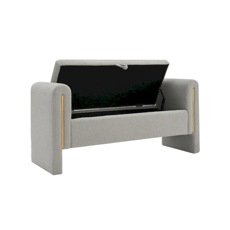Banc Teddy moderne avec accoudoirs et rangement, grand repose-pieds rembourré, banc de fenêtre confortable
