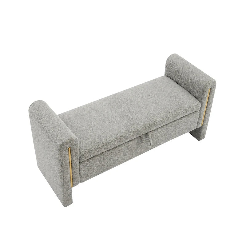Banc Teddy moderne avec accoudoirs et rangement, grand repose-pieds rembourré, banc de fenêtre confortable