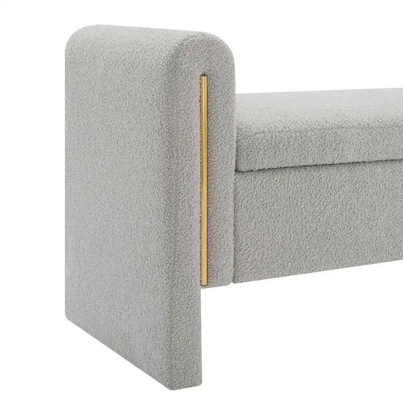 Banc Teddy moderne avec accoudoirs et rangement, grand repose-pieds rembourré, banc de fenêtre confortable
