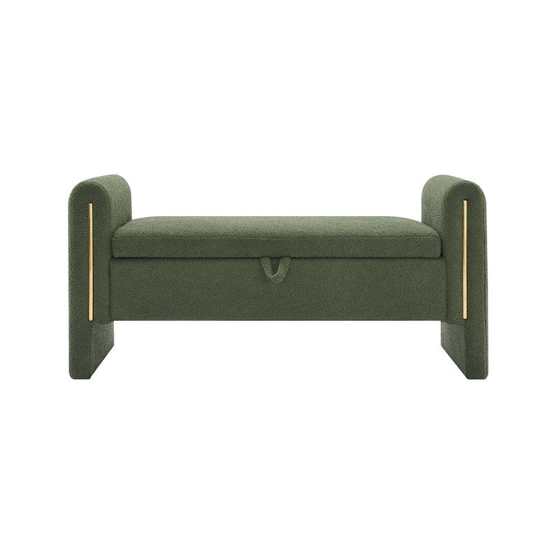 Banc Teddy moderne avec accoudoirs et rangement, grand repose-pieds rembourré, banc de fenêtre confortable