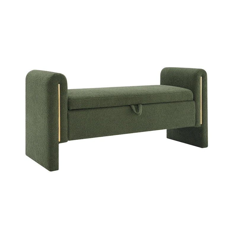 Banc Teddy moderne avec accoudoirs et rangement, grand repose-pieds rembourré, banc de fenêtre confortable