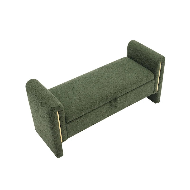 Banc Teddy moderne avec accoudoirs et rangement, grand repose-pieds rembourré, banc de fenêtre confortable
