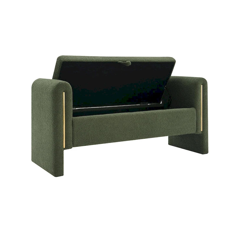 Banc Teddy moderne avec accoudoirs et rangement, grand repose-pieds rembourré, banc de fenêtre confortable