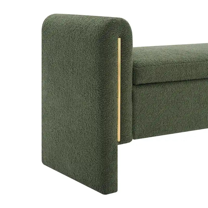 Banc Teddy moderne avec accoudoirs et rangement, grand repose-pieds rembourré, banc de fenêtre confortable
