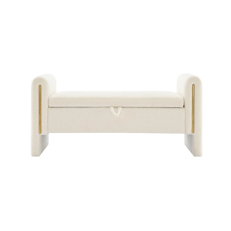 Banc Teddy moderne avec accoudoirs et rangement, grand repose-pieds rembourré, banc de fenêtre confortable