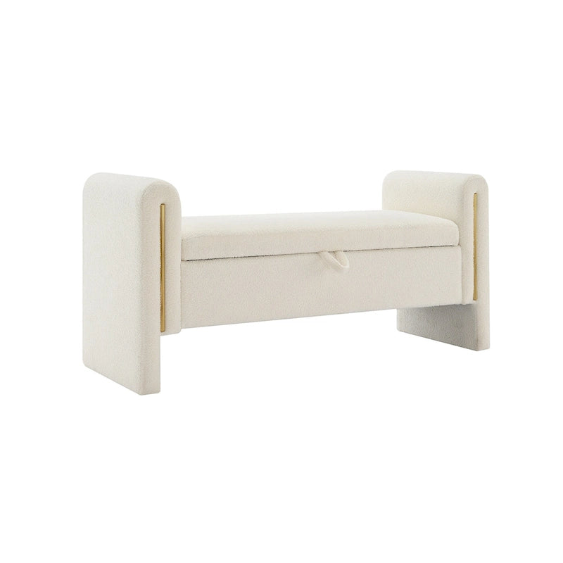 Banc Teddy moderne avec accoudoirs et rangement, grand repose-pieds rembourré, banc de fenêtre confortable