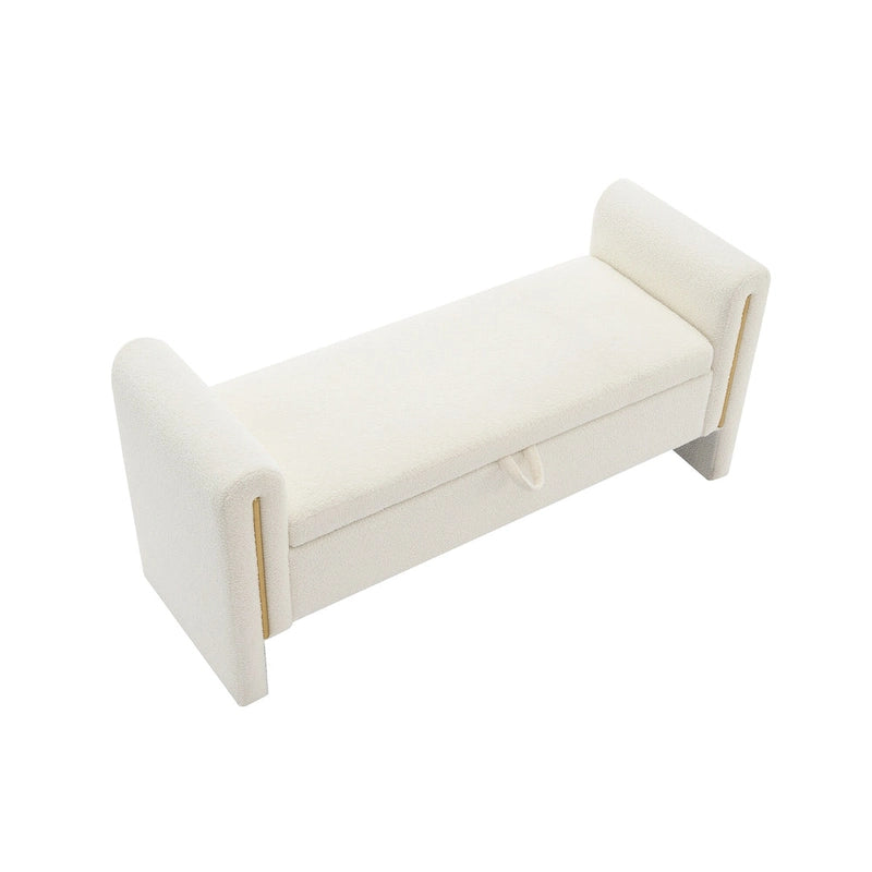 Banc Teddy moderne avec accoudoirs et rangement, grand repose-pieds rembourré, banc de fenêtre confortable