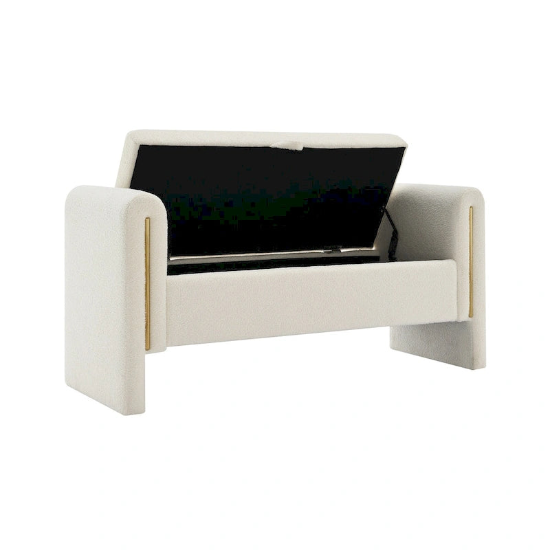 Banc Teddy moderne avec accoudoirs et rangement, grand repose-pieds rembourré, banc de fenêtre confortable