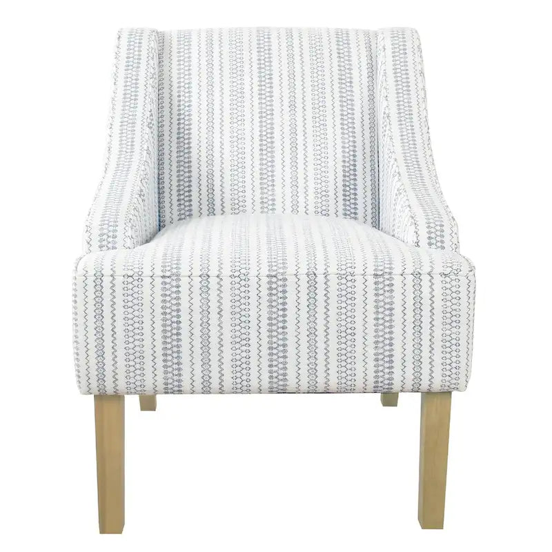 Fauteuil d'appoint, imprimé rayé style campagnard, polyester bleu et blanc