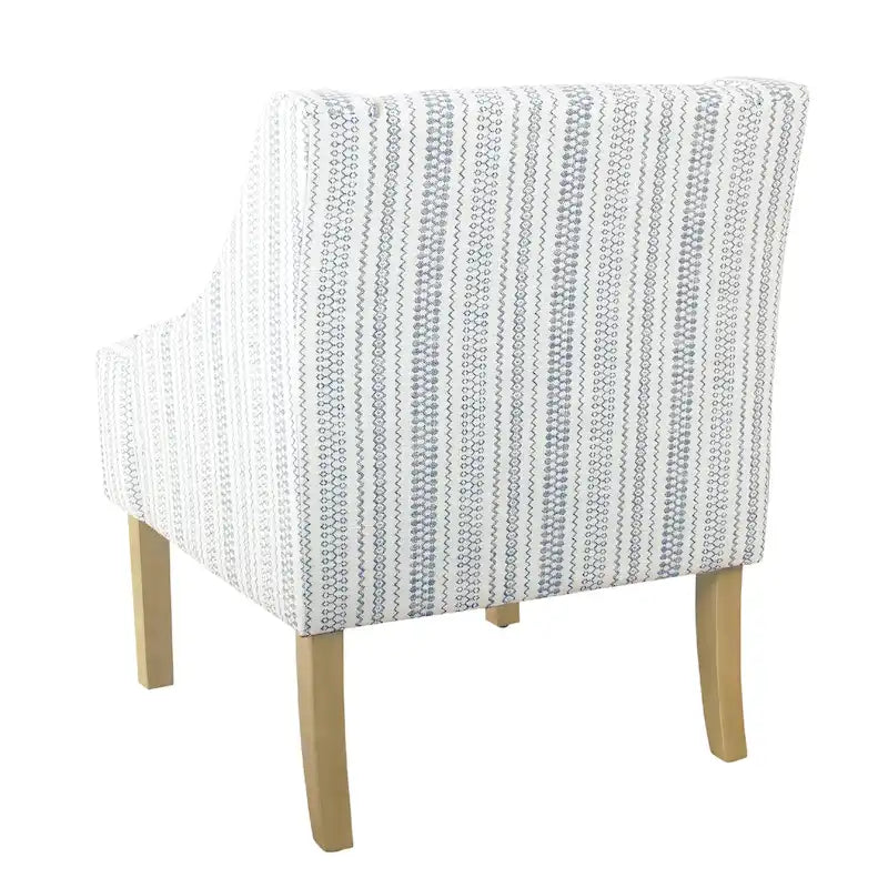 Fauteuil d'appoint, imprimé rayé style campagnard, polyester bleu et blanc