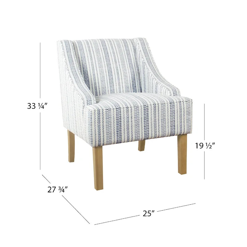 Fauteuil d'appoint, imprimé rayé style campagnard, polyester bleu et blanc