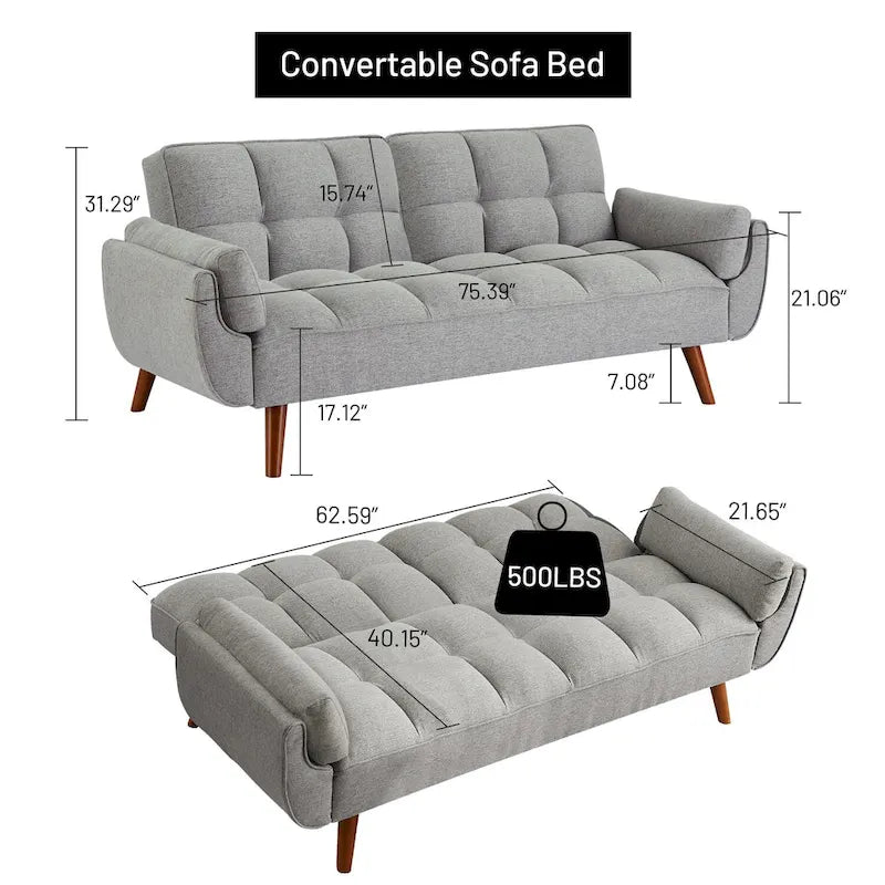 75.39 Canapé-lit, canapé convertible avec oreillers, meuble causeuse pliable pour salon