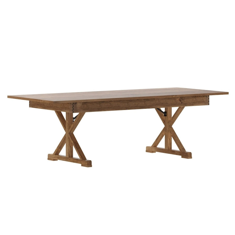 Table de salle à manger pliante rectangulaire rustique en pin massif, 8' x 40