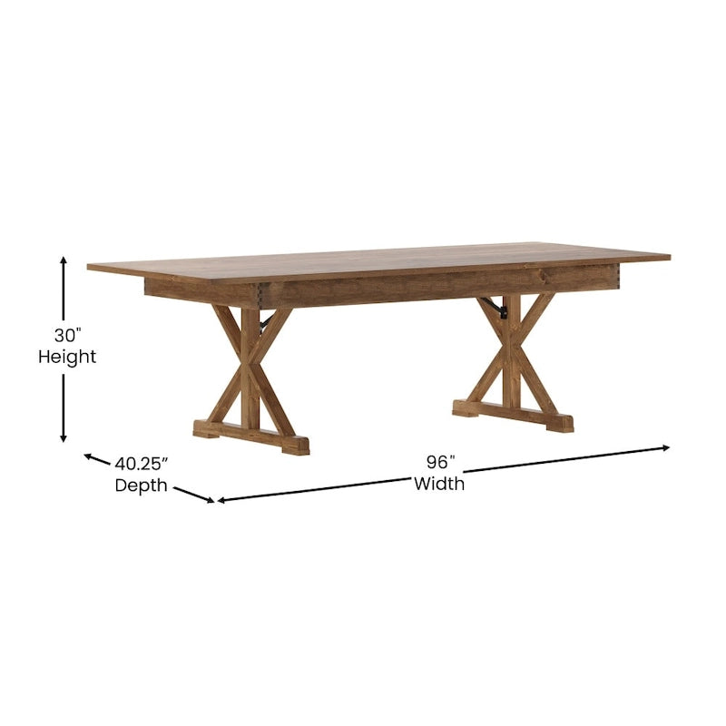 Table de salle à manger pliante rectangulaire rustique en pin massif, 8' x 40