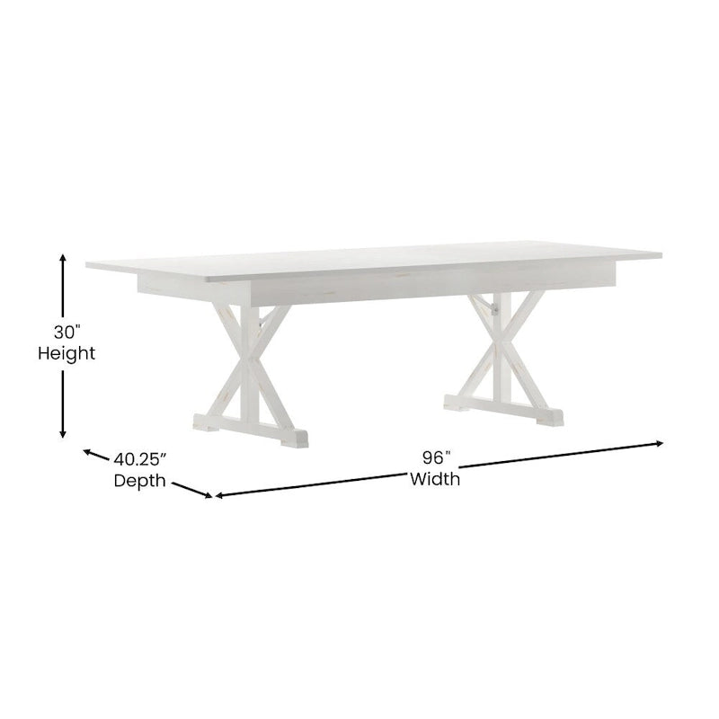 Table de salle à manger pliante rectangulaire rustique en pin massif, 8' x 40
