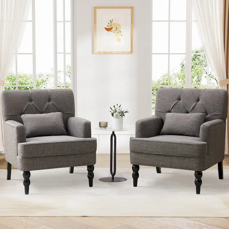 Fauteuil d'appoint capitonné avec coussin lombaire beige/gris/bleu clair