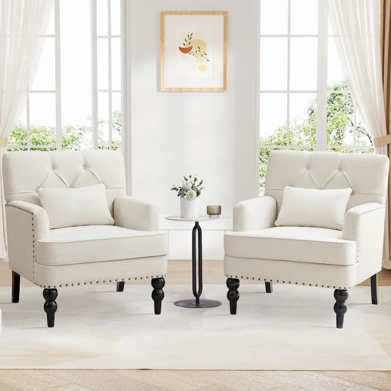 Fauteuil d'appoint capitonné avec coussin lombaire beige/gris/bleu clair