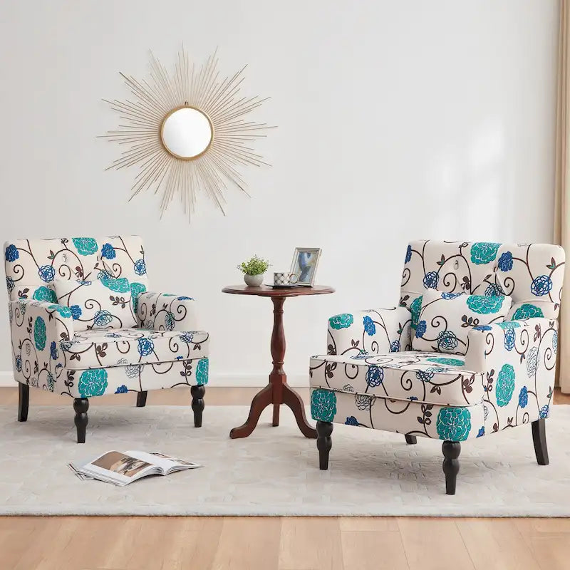 Fauteuil d'appoint capitonné avec coussin lombaire beige/gris/bleu clair