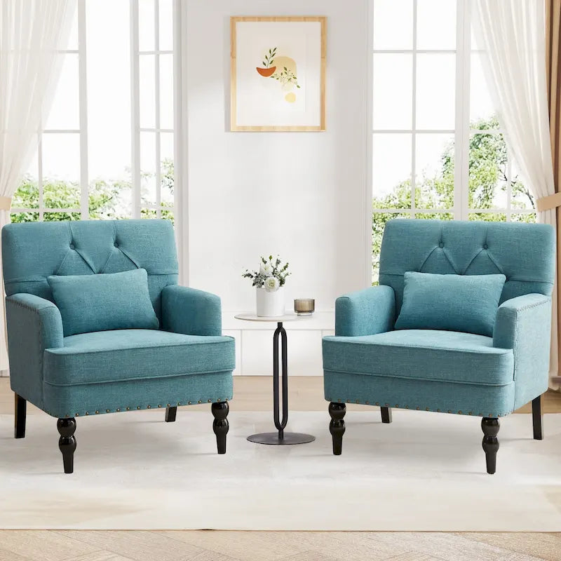 Fauteuil d'appoint capitonné avec coussin lombaire beige/gris/bleu clair
