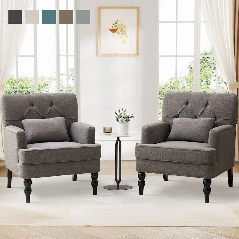 Fauteuil d'appoint capitonné avec coussin lombaire beige/gris/bleu clair