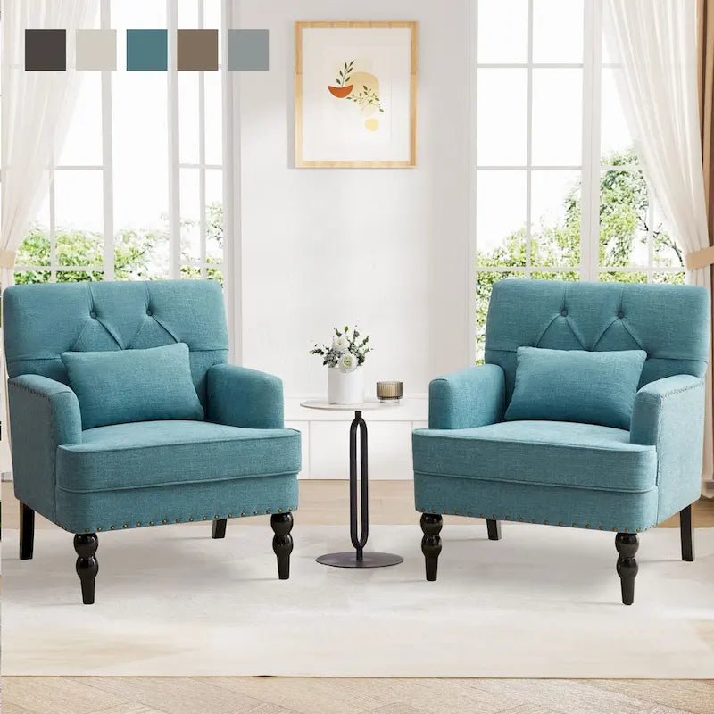 Fauteuil d'appoint capitonné avec coussin lombaire beige/gris/bleu clair