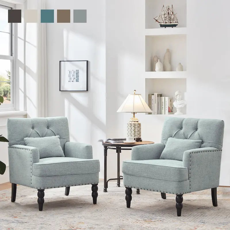 Fauteuil d'appoint capitonné avec coussin lombaire beige/gris/bleu clair
