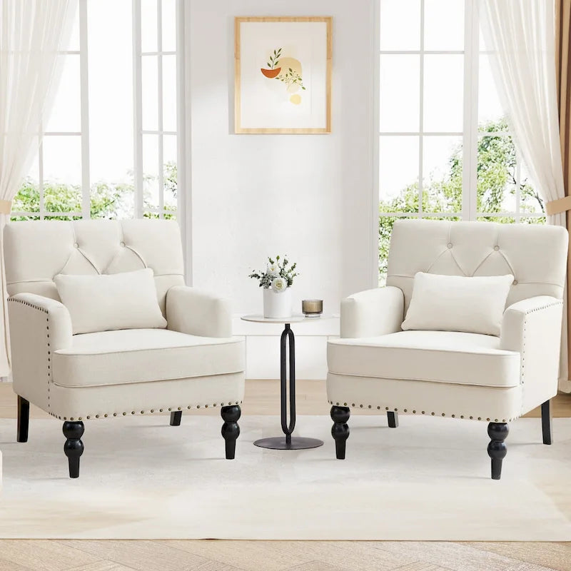 Fauteuil d'appoint capitonné avec coussin lombaire beige/gris/bleu clair