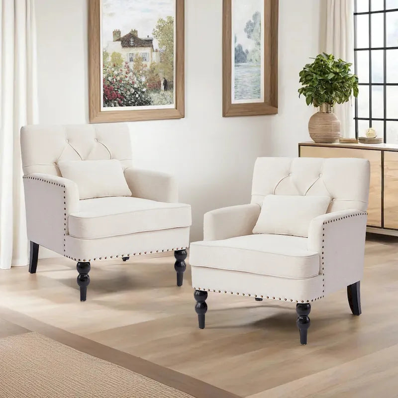 Fauteuil d'appoint capitonné avec coussin lombaire beige/gris/bleu clair