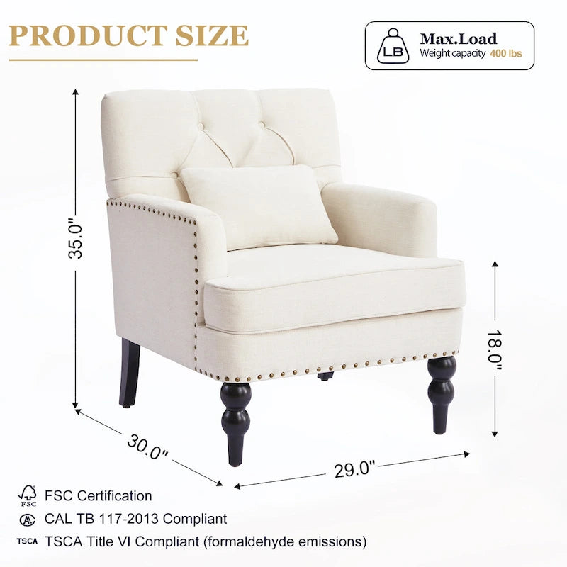 Fauteuil d'appoint capitonné avec coussin lombaire beige/gris/bleu clair