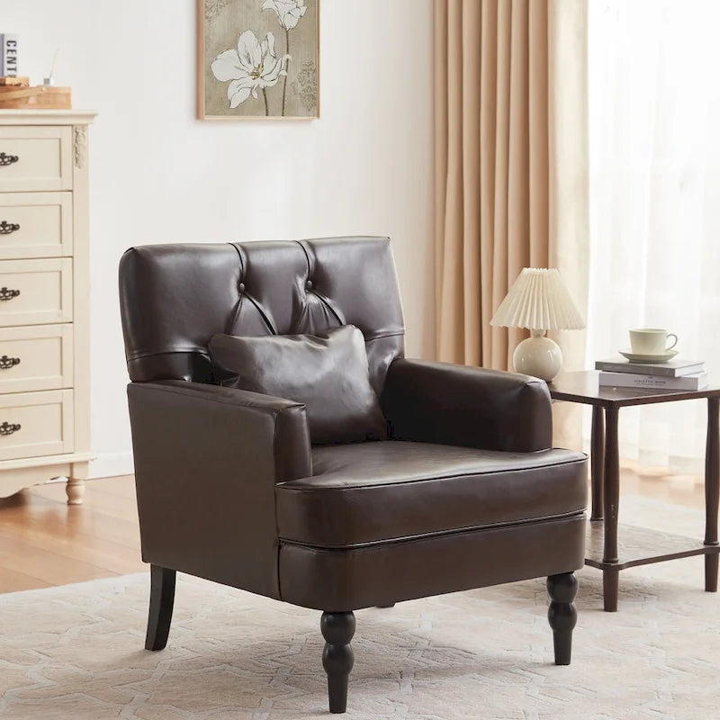 Fauteuil d'appoint capitonné avec coussin lombaire beige/gris/bleu clair