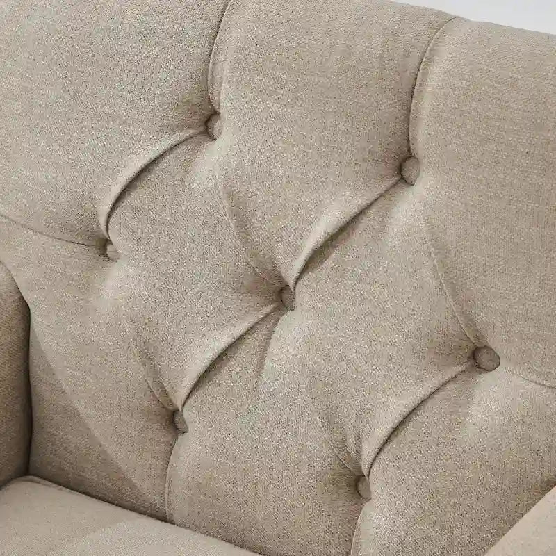 Fauteuil d'appoint capitonné avec coussin lombaire beige/gris/bleu clair