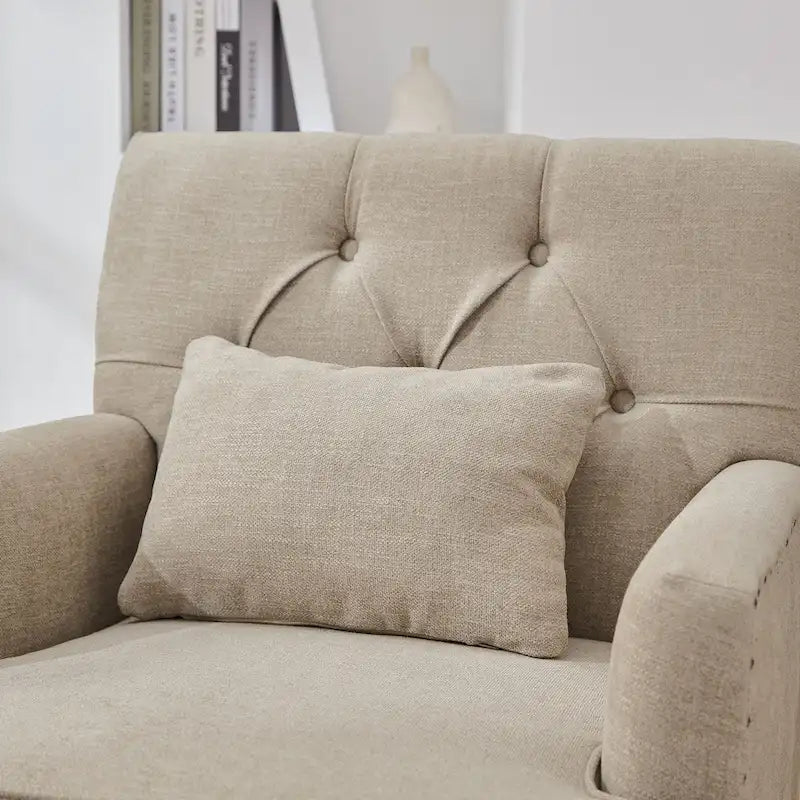 Fauteuil d'appoint capitonné avec coussin lombaire beige/gris/bleu clair