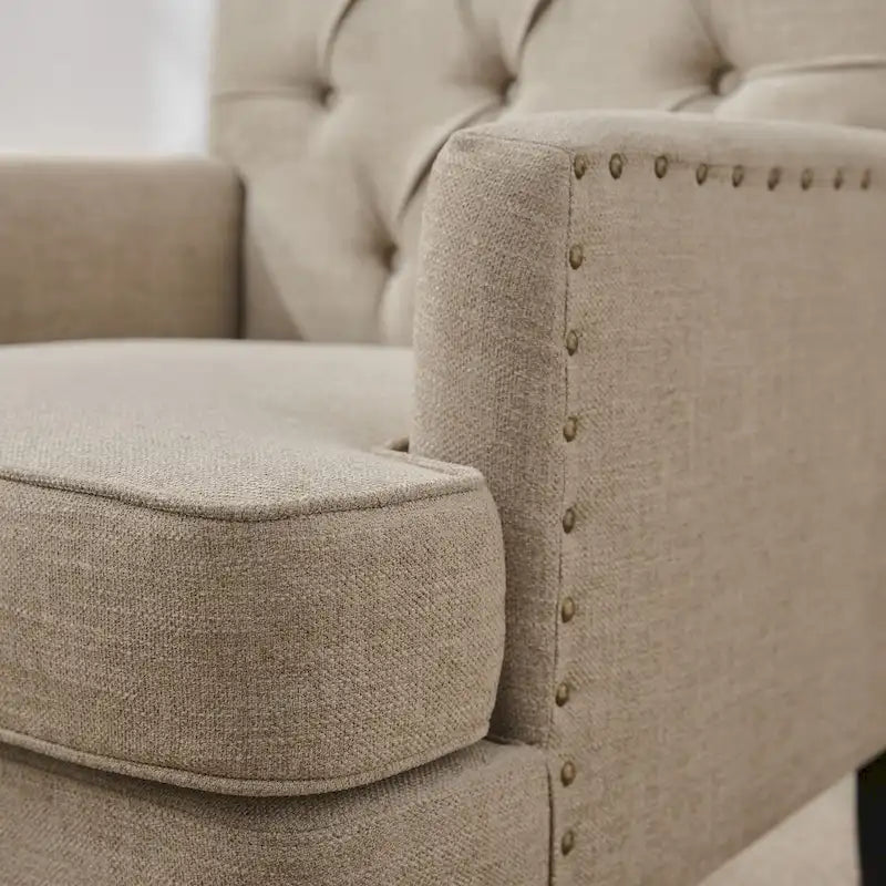Fauteuil d'appoint capitonné avec coussin lombaire beige/gris/bleu clair
