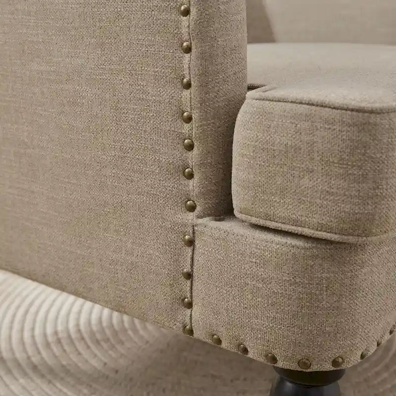 Fauteuil d'appoint capitonné avec coussin lombaire beige/gris/bleu clair