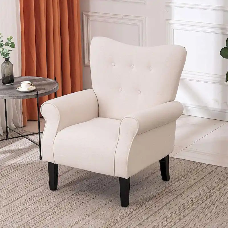 Fauteuil d'appoint moderne, fauteuil à dossier haut, canapé individuel en tissu capitonné avec pieds en bois pour salon
