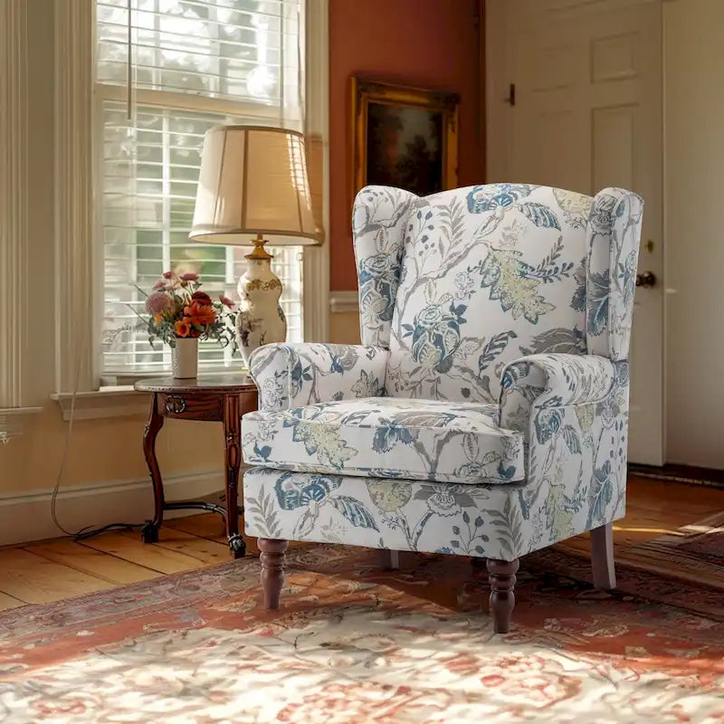 Fauteuil d'appoint moderne, fauteuil à dossier haut, canapé individuel en tissu capitonné avec pieds en bois pour salon