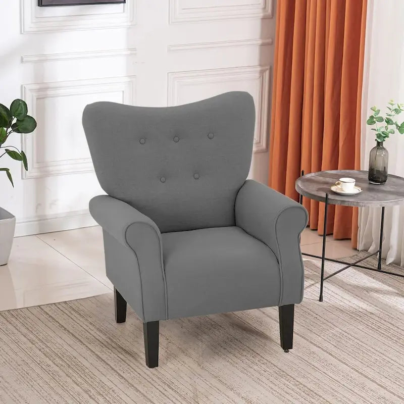 Fauteuil d'appoint moderne, fauteuil à dossier haut, canapé individuel en tissu capitonné avec pieds en bois pour salon