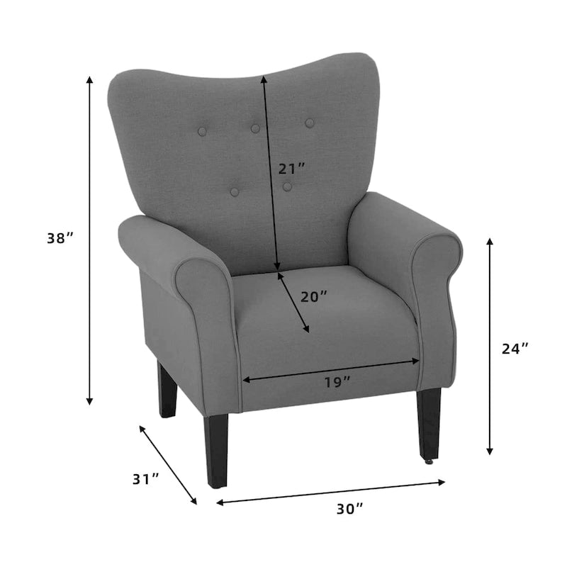 Fauteuil d'appoint moderne, fauteuil à dossier haut, canapé individuel en tissu capitonné avec pieds en bois pour salon