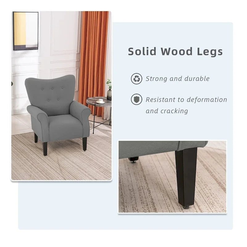 Fauteuil d'appoint moderne, fauteuil à dossier haut, canapé individuel en tissu capitonné avec pieds en bois pour salon