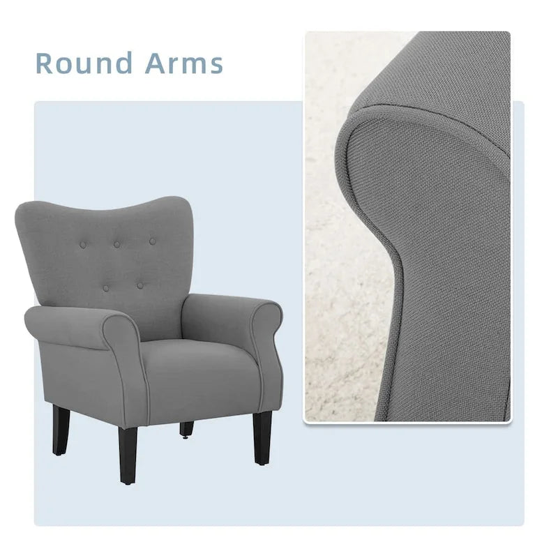 Fauteuil d'appoint moderne, fauteuil à dossier haut, canapé individuel en tissu capitonné avec pieds en bois pour salon