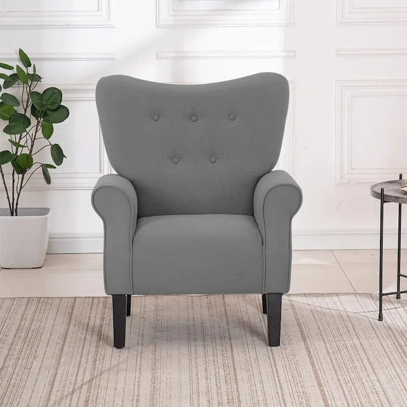 Fauteuil d'appoint moderne, fauteuil à dossier haut, canapé individuel en tissu capitonné avec pieds en bois pour salon