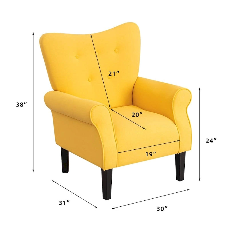 Fauteuil d'appoint moderne, fauteuil à dossier haut, canapé individuel en tissu capitonné avec pieds en bois pour salon