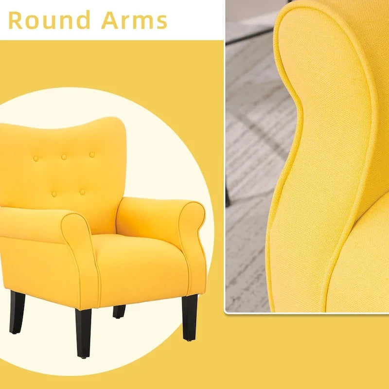 Fauteuil d'appoint moderne, fauteuil à dossier haut, canapé individuel en tissu capitonné avec pieds en bois pour salon