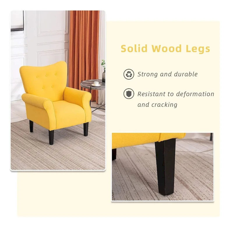 Fauteuil d'appoint moderne, fauteuil à dossier haut, canapé individuel en tissu capitonné avec pieds en bois pour salon